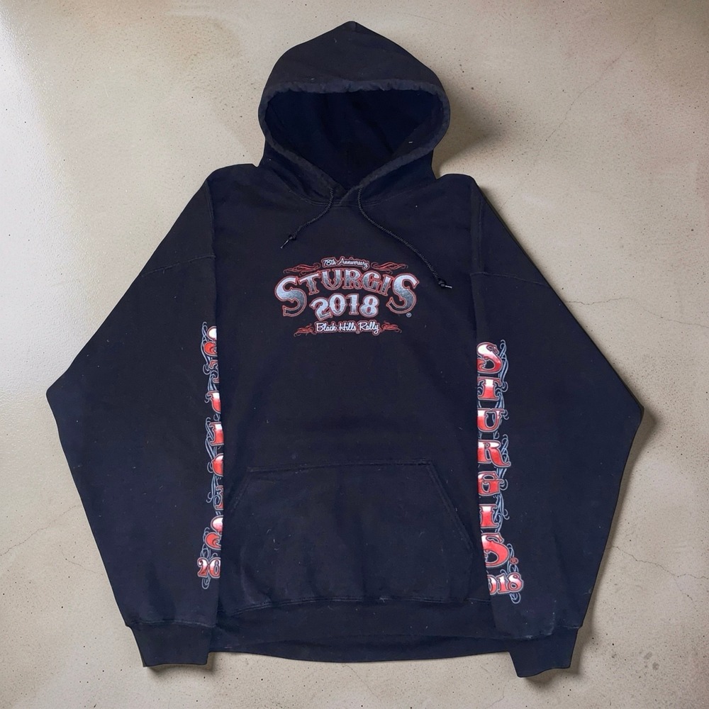 Sturgis 2018 Black Hills Rally Mens 2XL Hoodie Black Motorcycle Graphic Gildan